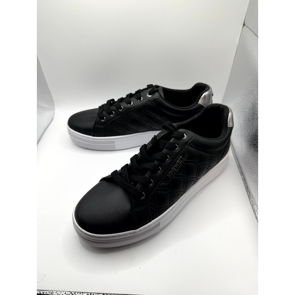 Nine West Grisa Womens 11 M Sneaker Black Leather Quilted Low Top Lace Up Shoes
